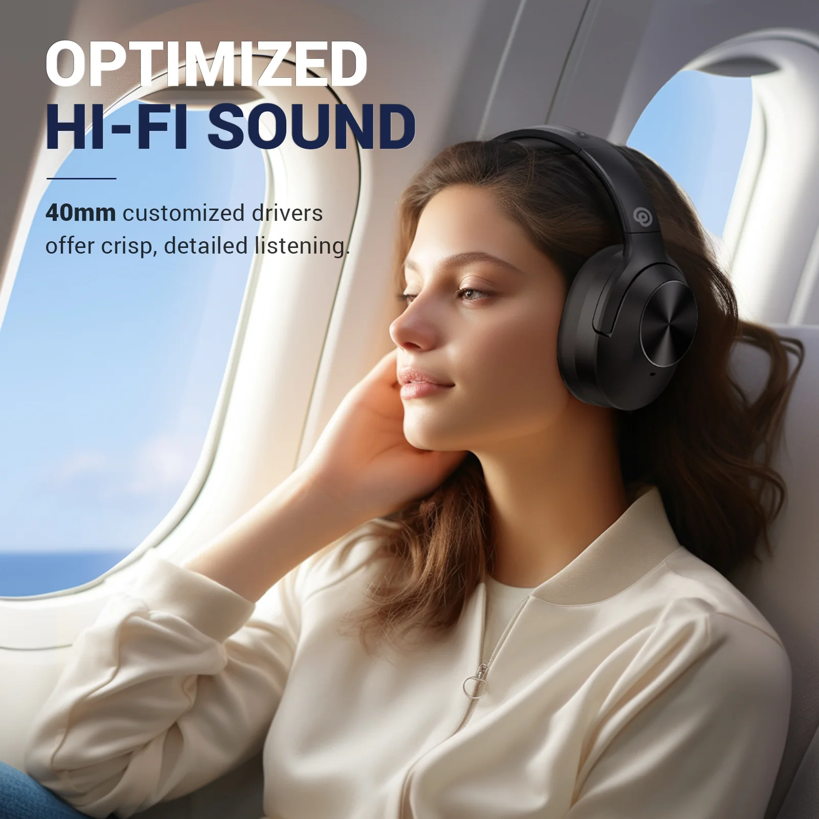 E11 Active Noise Cancelling Headphones Wireless Over Ear Bluetooth Headphones with Microphone Deep Bass, 30H Playtime - Black - Image 4