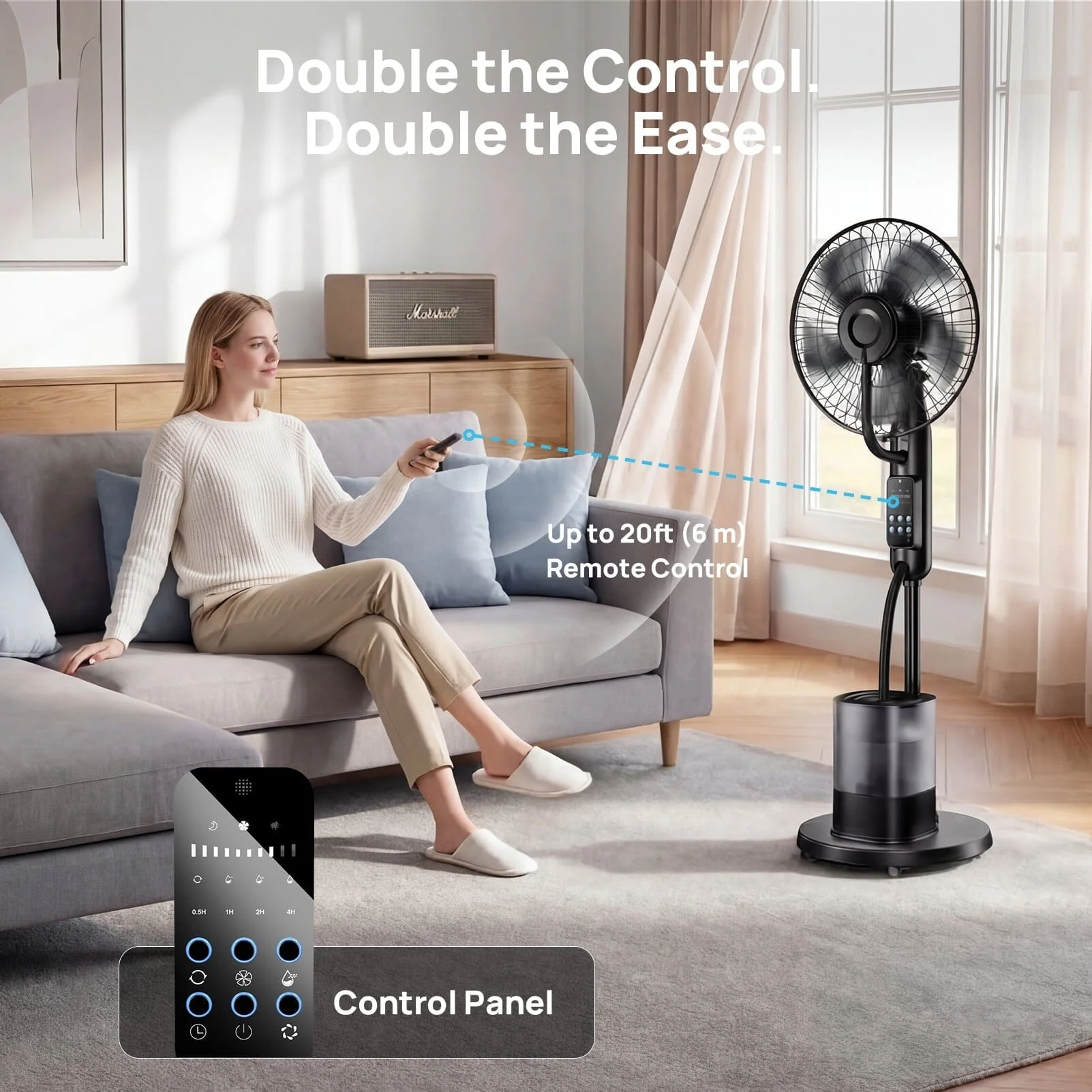 Pedestal Misting Fan, Mister Cooling Fan with 4L Large Water Tank, 5 Speeds 3 Modes Misting Standing Fan, Floor Fan with Remote for Home Bedroom Patio Outdoor - Image 2