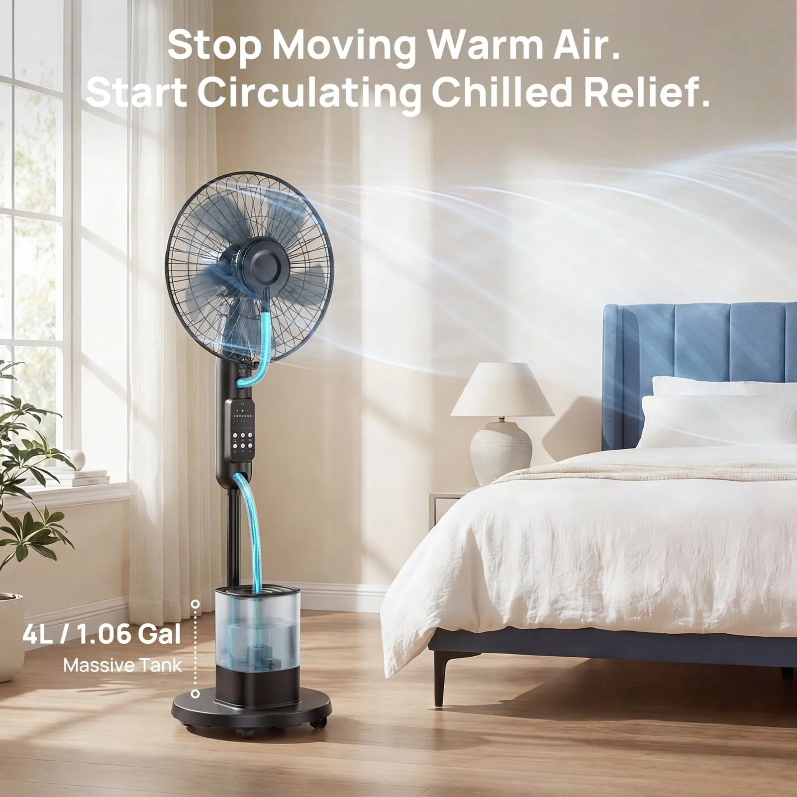 Pedestal Misting Fan, Mister Cooling Fan with 4L Large Water Tank, 5 Speeds 3 Modes Misting Standing Fan, Floor Fan with Remote for Home Bedroom Patio Outdoor - Image 5